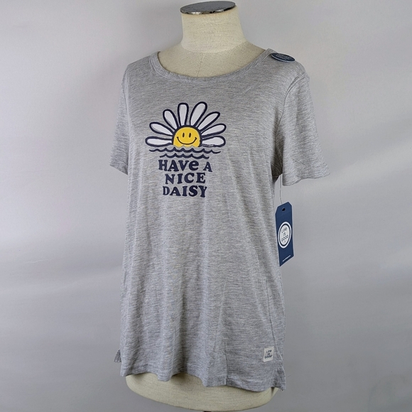 Life Is Good Have A Nice Daisy PJ Set Short Sleeve Top Shorts Grey M NWT - Picture 2 of 11